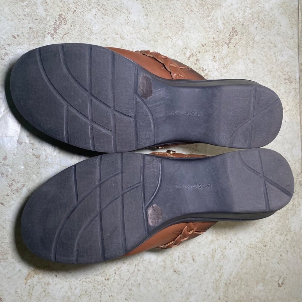 Brown Leather Slip-On Clogs Braided Strap Casual Comfort Boho Festival Indie - Picture 9 of 9